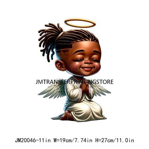 Lovely African American Black Cupids Valentine Praying Angels Boys Girls Religious Iron On DTF Transfers Stickers For Clothes