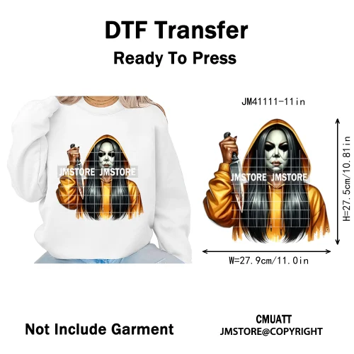 Horror Afro Mama Coffee Lover Scary Girly Killer Halloween Movie Iron on DTF Transfers Stickers Ready to Press for Textile Bags
