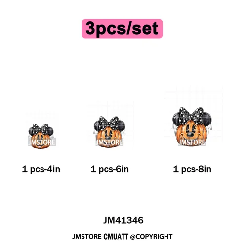 Cartoon Friends Character Faux Glitter Coquette Pumpkin Girly Halloween Iron on DTF Transfer Stickers Heat Press for Hoodies Bag
