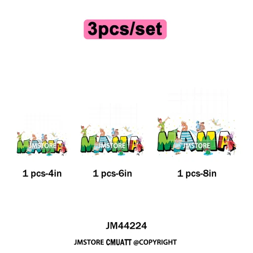 Cartoon Mama Princess Happy Mother's Day Family Vacation Iron on Washable DTF Heat Transfers Stickers Ready to Press for Hoodies