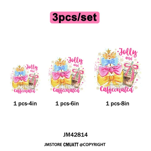 Funny Christmas Tree Coquette Holly Jolly Merry and Bright Festive Lover Iron on DTF Transfer Sticker Ready to Press for Hoodies