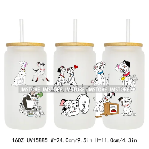 Cute Loyal Dogs Black Dalmatian UV DTF Cup Wraps Ready To Apply Waterproof Transfer Stickers For 16OZ Libbey Glass Can Tumbler