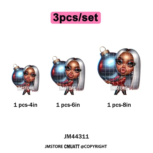 Sassy Black Girl Santa Christmas Bright Gingerbread Iron on Washable DTF Heat Transfers Stickers Ready to Press for Sweatshirts