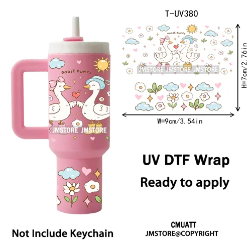 Pink Coquette Bow Goose Daisy Flower UV DTF Mini Tumbler Keychain Wraps Ready To Apply Transfer Stickers Prints Waterproof Decal