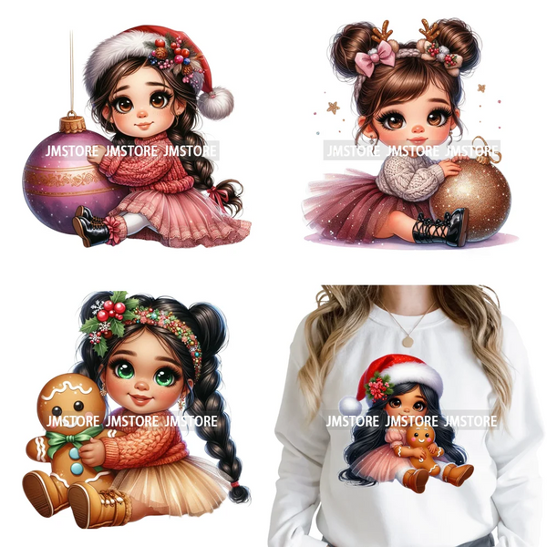Latina Princess Hispanic Girls Kids Mexican Christmas Party Xmas Vibes Iron on DTF Transfers Stickers Ready to Press for Clothes