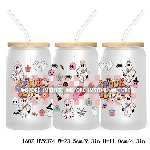 Coquette Pumpkin Autumn 16OZ UV DTF Cup Wrap Transfer Stickers Custom Waterproof Label For Libbey Glass Can Cute Ghost Halloween