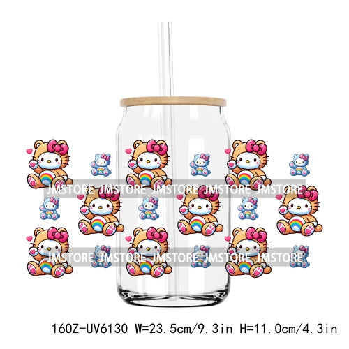 Pink Cartoon Queen Cute Cat 16OZ UV DTF Cup Wrap Transfers Stickers Custom Labels Durable Waterproof Logo For Libbey Glass Can