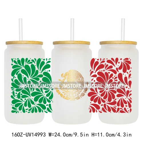 Mexican Talavera Latina Culture 16OZ UV DTF Cup Wraps Ready To Apply Waterproof Transfer Stickers For Libbey Glass Can Tumbler