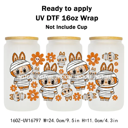Laboo Killers Horror Halloween Monster Doll UV DTF Wraps Transfer Sticker Waterproof High Quality For 16OZ Libbey Glass Can Mugs