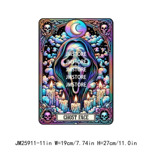 Spooky Horror Halloween Designs Killer King Ghost Death Tarot Card DTF Iron On Transfer Stickers Ready To Press For T-shirt Bags