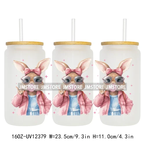 Glitter Coquette Peeps Easter Bunny Rabbit UV DTF Sticker For 16OZ Libbey Glass Cup Can Wrap Transfer Stickers Custom Labels