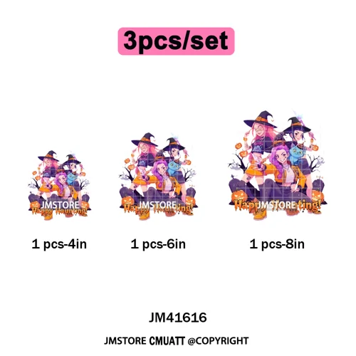 Happy Hunting Halloween Kpop Pumpkin Witch Boys Girl Dinner Iron on DTF Washable Transfers Stickers Ready to Press for T-shirts