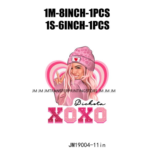 Fashion Pink Beautiful Girls Bichota XOXO Cupid Vibes Happy Valentines Day DTF Heat Transfer Stickers Ready To Press For Clothes