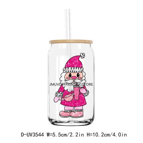 Glitter Thankful Merry Christmas Season UV DTF Transfers Stickers Decals For Libbey Cold Cups Mugs Tumbler Waterproof DIY Craft