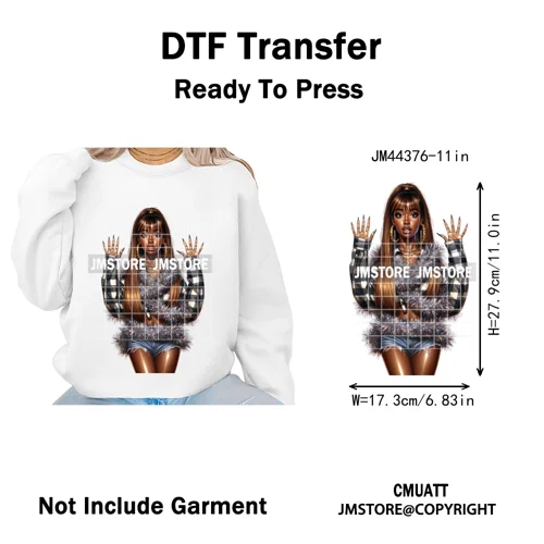 Sassy Afro Women Quirky Girls Santa Christmas Attitude Iron on Washable DTF Heat Transfers Stickers Ready to Press for Textiles