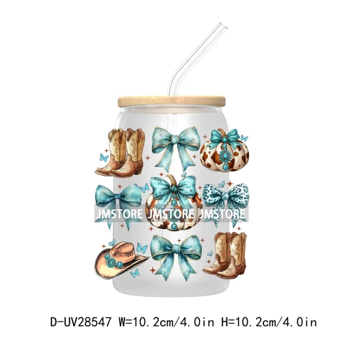 Howdy Fall Western Pumpkin UV DTF Transfer Stickers Decals For Libbey Cold Cups Mugs Tumbler Labels Coquette Bow Cowgirl Boots