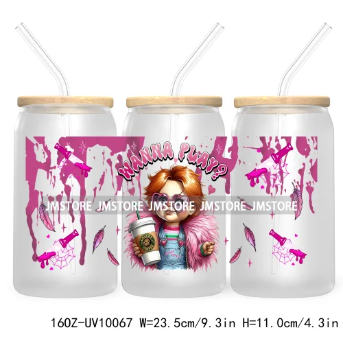 Trendy Horror Movies Character 16OZ UV Cup Wrap DTF Transfer Stickers For Libbey Glass Can Cups Tumbler Coffee Now Slash Later