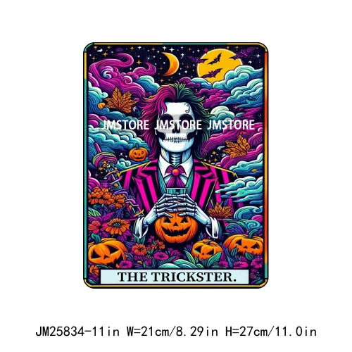 New Halloween Trickster Killer Scary Characters Tarot Cards Thermal Logos DTF Iron On Heat Press Transfers Stickers For Clothes