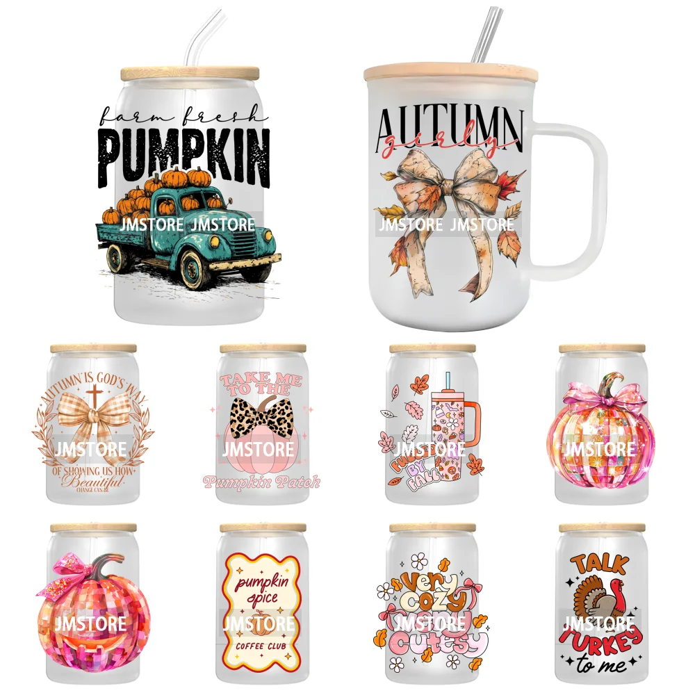 Halloween Autumn Girly Coquette Bow Pumpkin UV DTF Transfer Stickers Decals For Libbey Cold Cups Mugs Tumbler Fall Thanksgiving