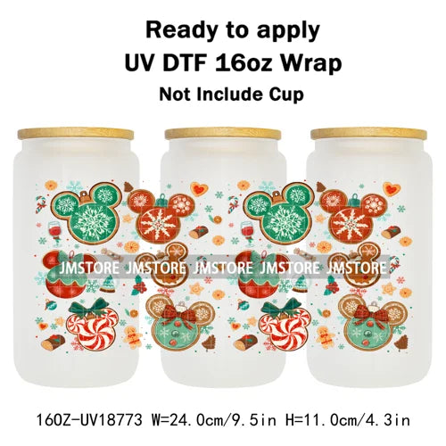 Merry Christmas Cartoon Mouse Cookies UV DTF Stickers Ready To Apply Cup Wrap Durable Custom Logo DIY Craft For Libbey Can Glass