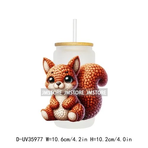 Watercolor Knitted Cute Animals UV DTF Transfer Stickers Decals Ready To Apply Waterproof For 16OZ Libbey Glass Can Cups Tumbler