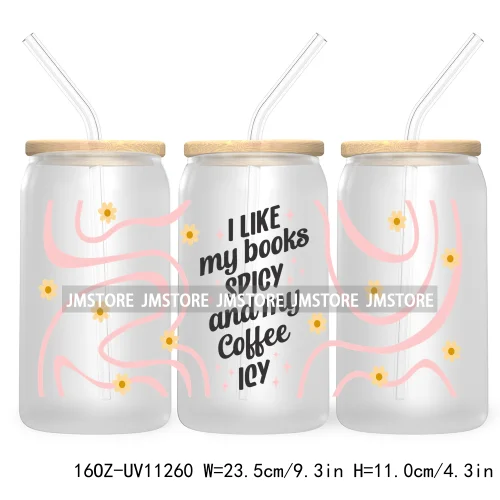 Trendy Coffee And Books Reading Floral Flowers 16OZ UV Cup Wrap DTF Transfer Stickers For Libbey Glass Can Cups Tumbler Labels