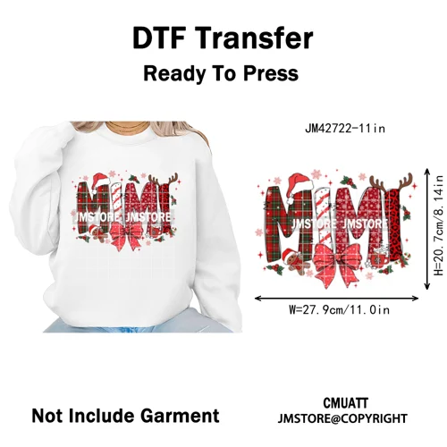 Colorful Christmas Mama Claus Coquette Candy Cane Santa Iron on DTF Washable Transfers Stickers Ready to Press for T-shirts