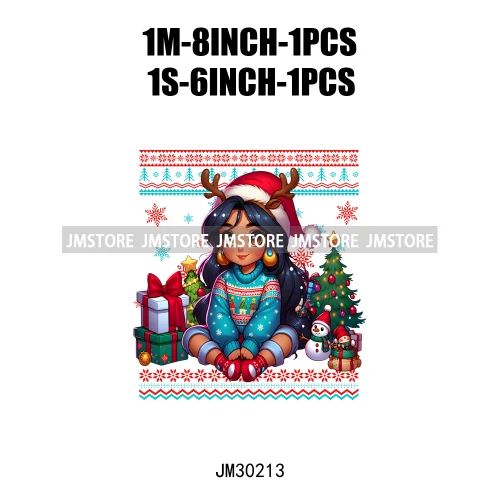 Cute Princess Red Ugly Sweater Cartoon Girls Friends Merry Christmas Iron On DTF Transfers Stickers Ready To Press For Clothing