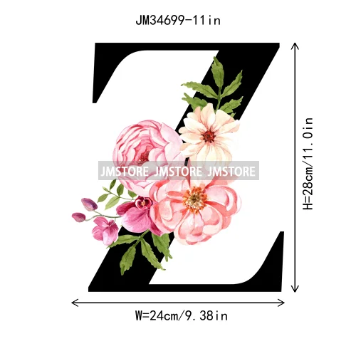 Flower Alphabet Name Monogram Floral Single Letter Illustration Sets Iron On DTF Transfers Stickers Ready To Press For Hoodies