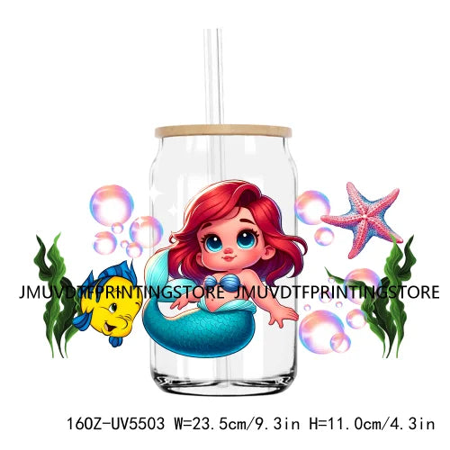 Cartoon Little Mermaid Princess Friends UV DTF Sticker For 16OZ Libbey Glass Cup Can Wrap Transfer Sticker Custom Label DIY Logo