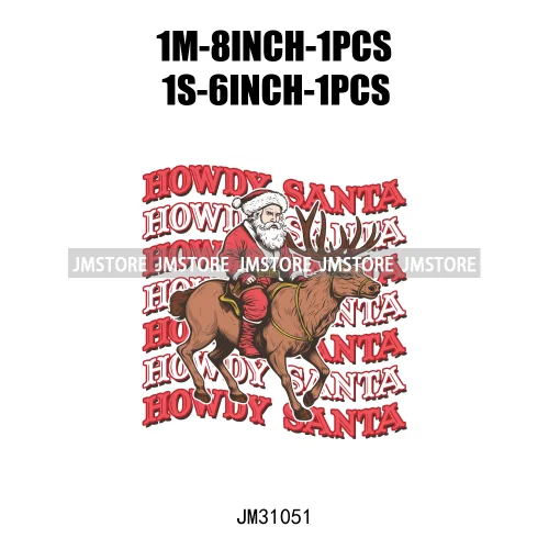 Retro Western Joy Santa Howdy Rocking Round The Christmas Tree Iron On DTF Transfers Stickers Ready To Press For Sweatshirts