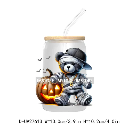 Spooky Halloween Horror Bear UV DTF Transfer Stickers Decals For Libbey Cold Cups Mugs Tumbler Waterproof Labels Scary Pumpkin