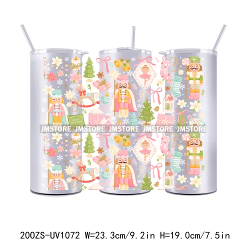 Girly Holiday Christmas Trees 20OZ Tumbler Wraps Ready To Ship UV DTF Transfer Stickers Waterproof Prints For Skinny Tumbler