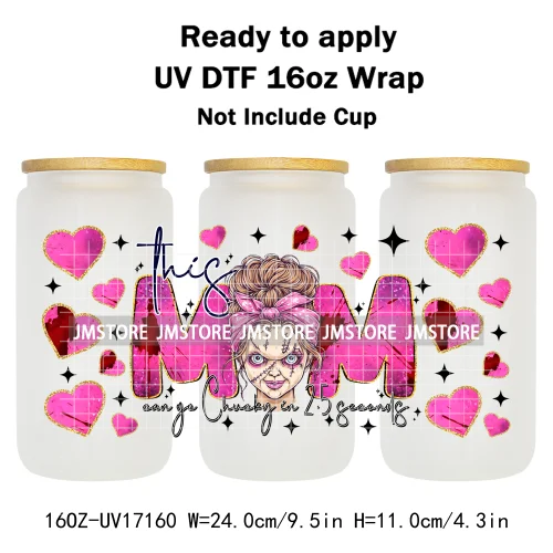 Halloween Horror Movies Mom Messy Bun UV DTF Stickers Ready To Apply Cup Wrap Custom Labels DIY Craft For 16OZ Libbey Can Glass