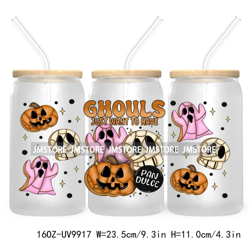 Tis the Season Spooky Ghost 16OZ UV DTF Cup Wrap Transfer Stickers Latina Halloween Custom Label Waterproof For Libbey Glass Can