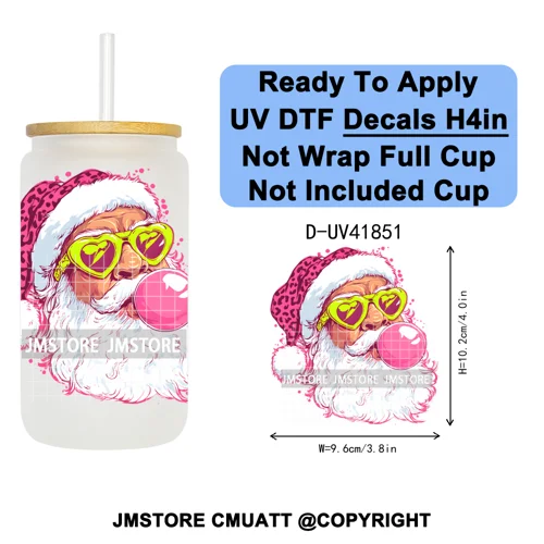 Retro Santa Claus Blowing Bubble Christmas UV DTF Decals Ready To Apply Waterproof Transfer Stickers For 16OZ Libbey Glass Can