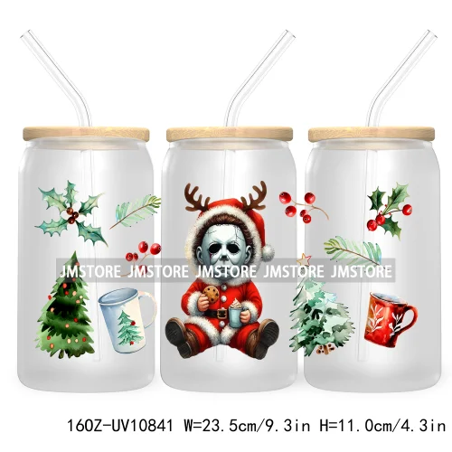 Christmas Movie Killer UV DTF Cup Wrap For Libbey Glass Can Transfer Stickers Waterproof Custom Labels Scary Horror Friends