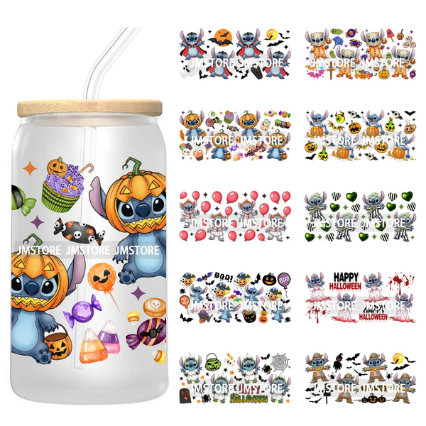 Spooky Halloween Boo Bats Pumpkin Horror Cartoon 16OZ UV DTF Cup Wraps Ready To Apply Transfer Stickers For Libbey Glass Can Mug
