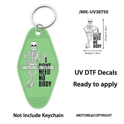 Funny Halloween Skull Skeleton Ghosts UV DTF Motel Keychain Wraps Ready To Apply Waterproof High Quality Hotel Keychain Decals