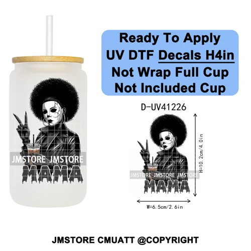 Spooky Mama Skullface Halloween UV DTF Decals Ready To Apply Waterproof Transfer Stickers DIY Crafts For 16OZ Libbey Glass Can