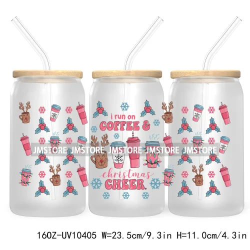 Christmas Girly Coquette Bow 16OZ UV DTF Cup Wrap Transfer Stickers Custom Labels For Libbey Glass Can Candy Cane Tis The Season