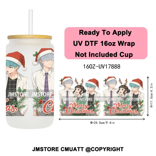 Merry Christmas Kpop Movie Character Anime Girl UV DTF Stickers Ready To Apply Cup Wrap High Quality For 16OZ Libbey Can Glass