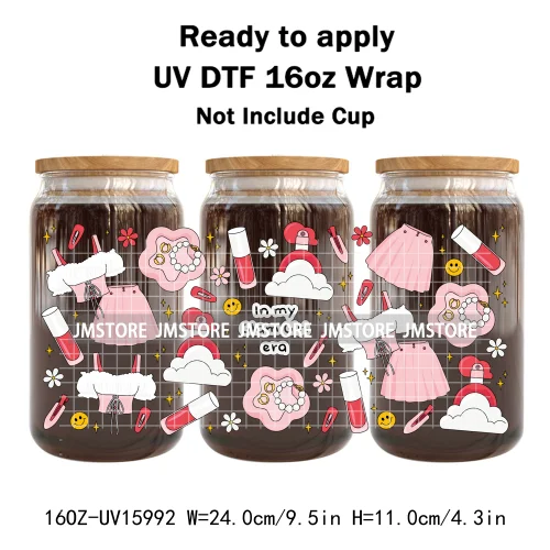 Coffee Coquette Bookish School Girly UV DTF Wraps Transfer Sticker Waterproof High Quality For 16OZ Libbey Glass Can Tumbler Mug