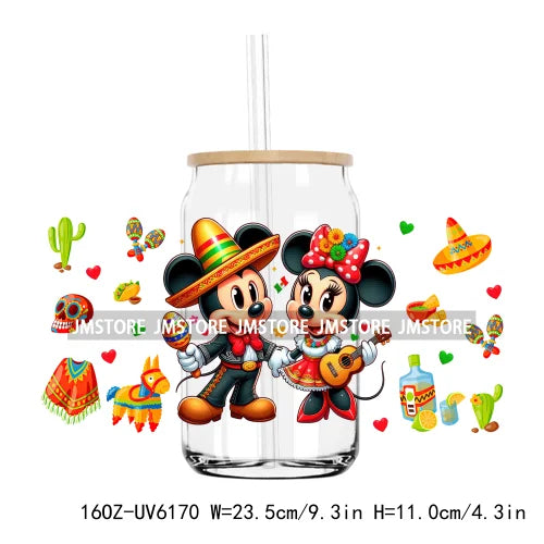 Cartoon Princess Cinco De Mayo Mexican UV DTF Sticker For 16OZ Libbey Glass Cup Can Wrap Transfer Stickers Custom Label DIY Logo