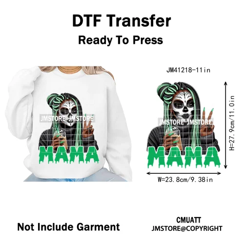 Black Girls Coffee Drinking Halloween Scary Movie Killer Mama Iron on Washable DTF Transfers Stickers Ready to Press for Clothes