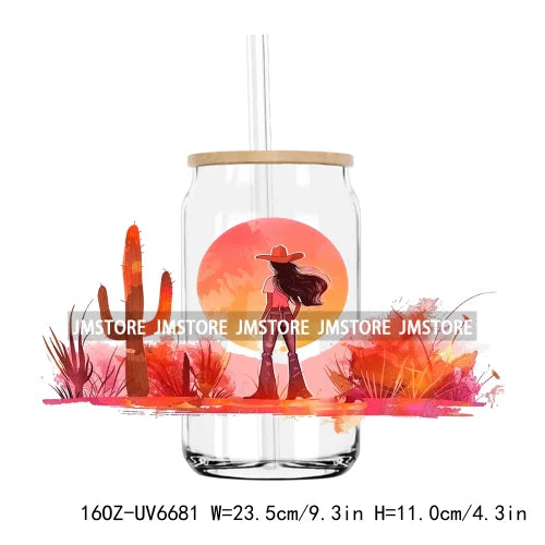 Boho Western Country Cowboy Skull Vibes UV DTF Sticker For 16OZ Libbey Glass Cup Can Wrap Transfer Sticker Custom Label DIY Logo