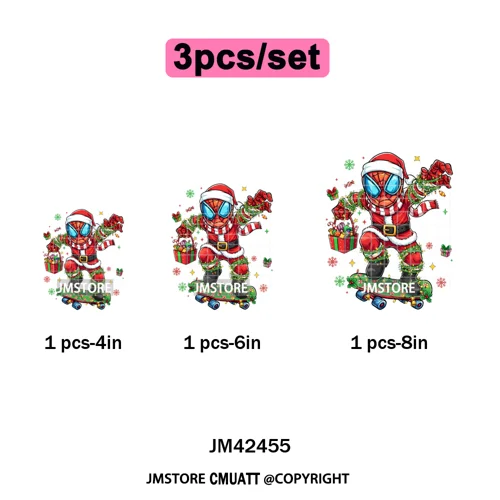 Funny Brushstroke Bubble Cartoon Christmas Killer Movie Xmas Iron on DTF Washable Transfers Stickers Ready to Press for Textiles