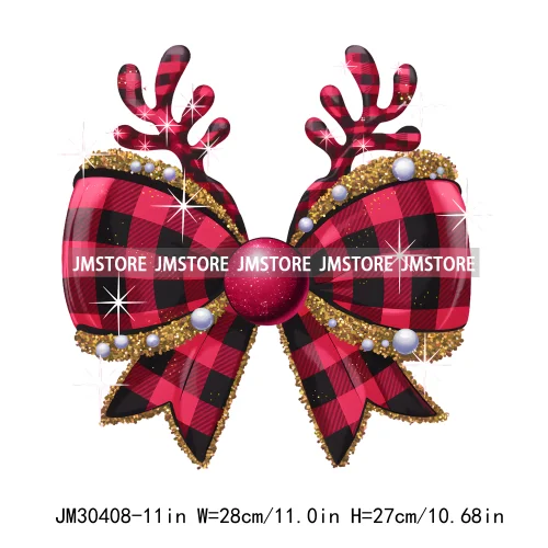 Coquette Bow Girly Christmas Merry White Holidays Santa Christian Xmas Iron On DTF Transfers Sticker Ready To Press For Clothing