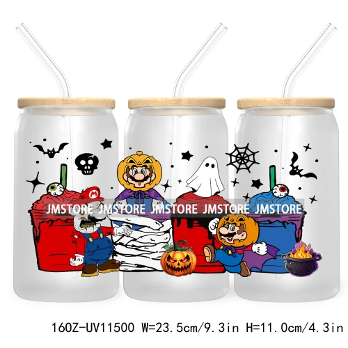 Spooky Cartoon Halloween Pumpkin Ghost 16OZ UV Cup Wrap DTF Transfer Stickers For Libbey Glass Can Cup Tumbler Waterproof Labels