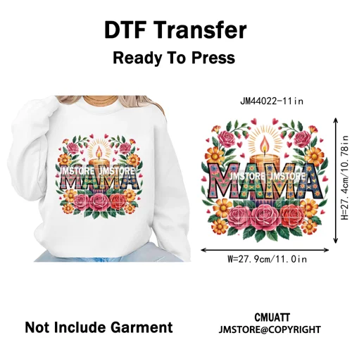 Latina Mom Mexican Virgen de Guadalupe Flower Mother's Day Iron on DTF Heat Transfers Stickers Ready to Press for T-shirts Bags